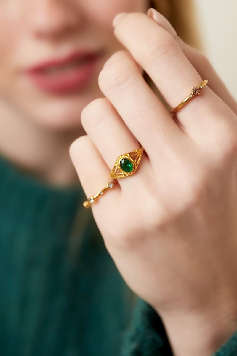 Roestvrijstalen ring met kleine zirkoonsteentjes Zilver Stainless Steel 16