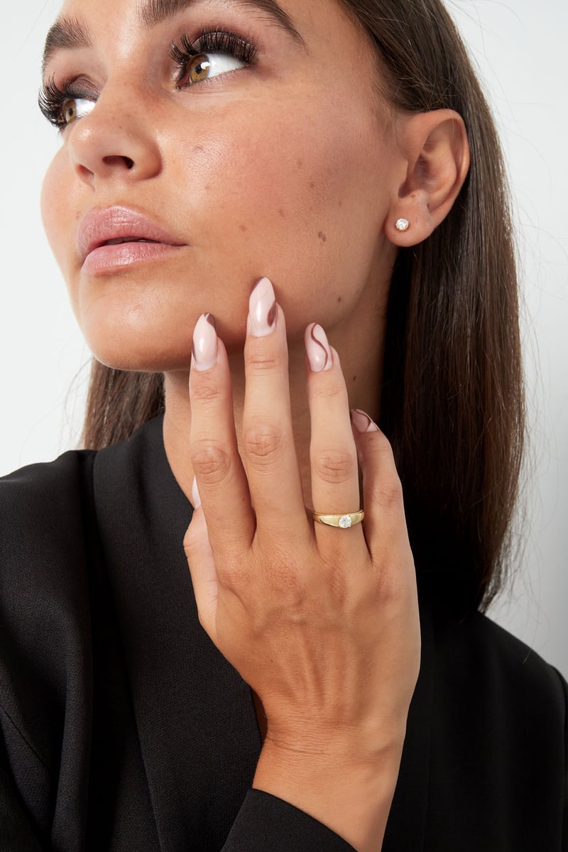 Ring basic met steen - Goud kleur - 16