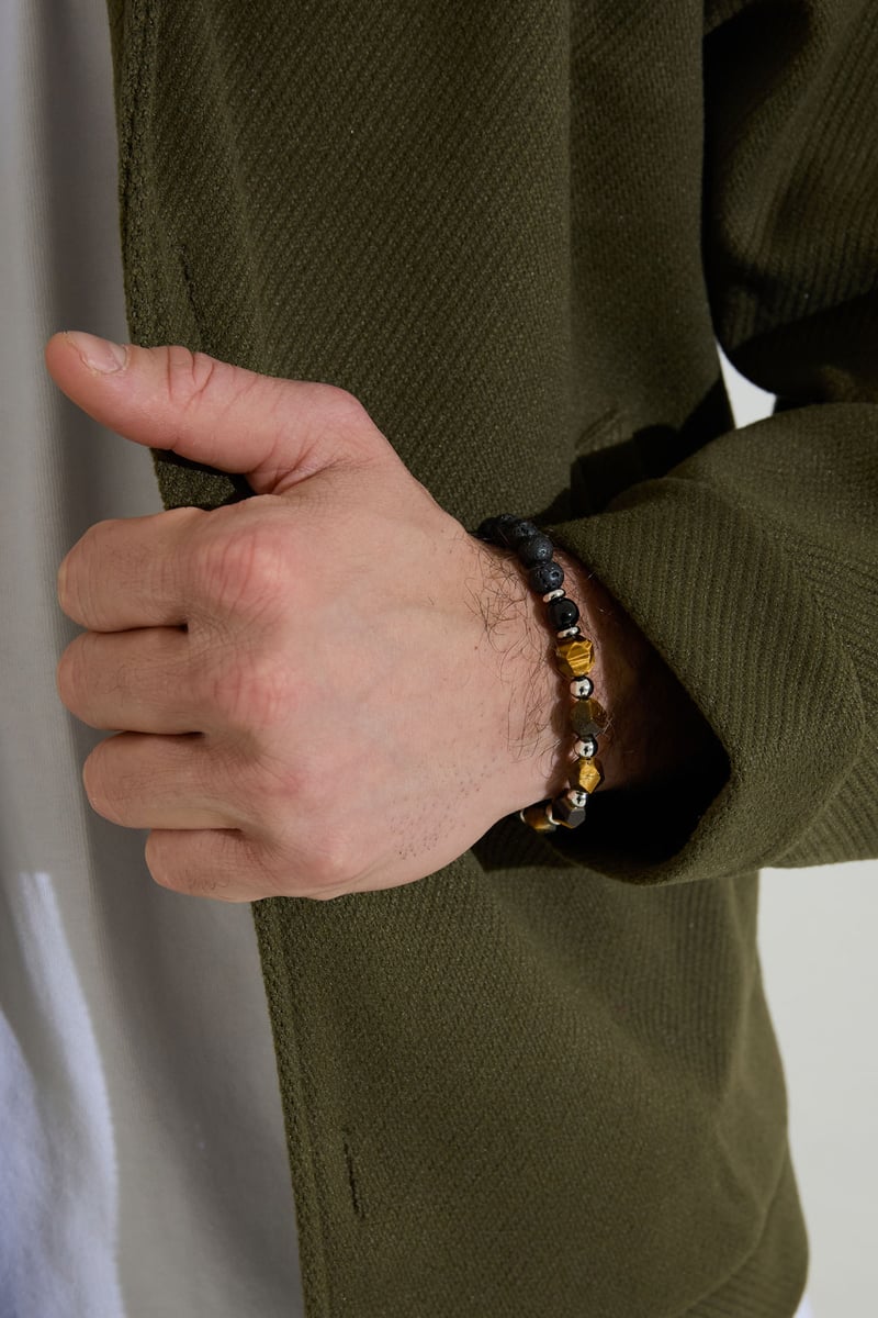 Heren armband kralen zwart/kleur