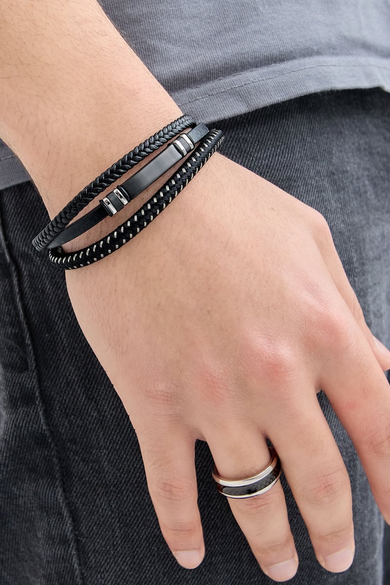 Casual dubbele gevlochten mannen armband - zwart/blauw 