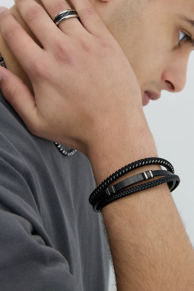 Casual dubbele gevlochten mannen armband - zwart/blauw 