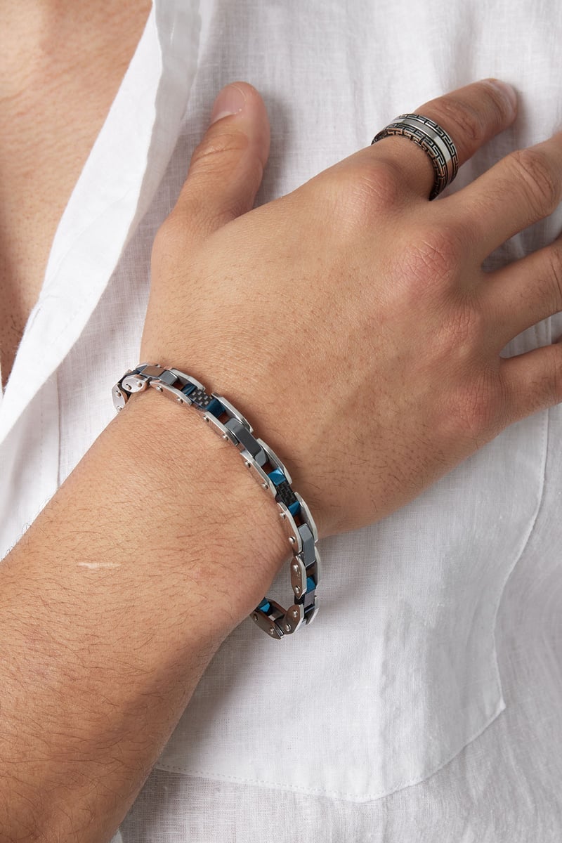 Heren armband evo strap zilver blauw
