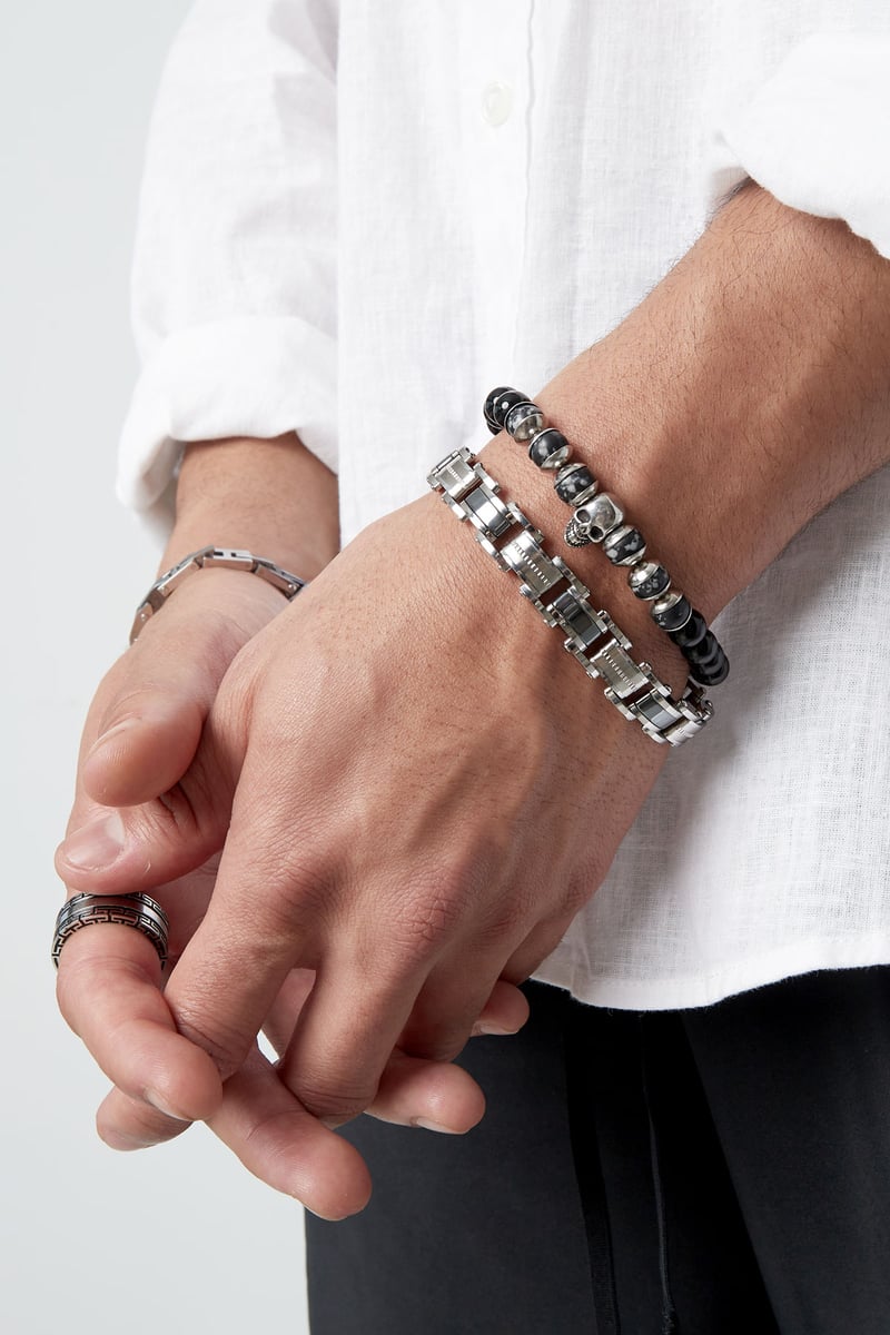 Geschakelde stalen heren armband - zilver-1cm