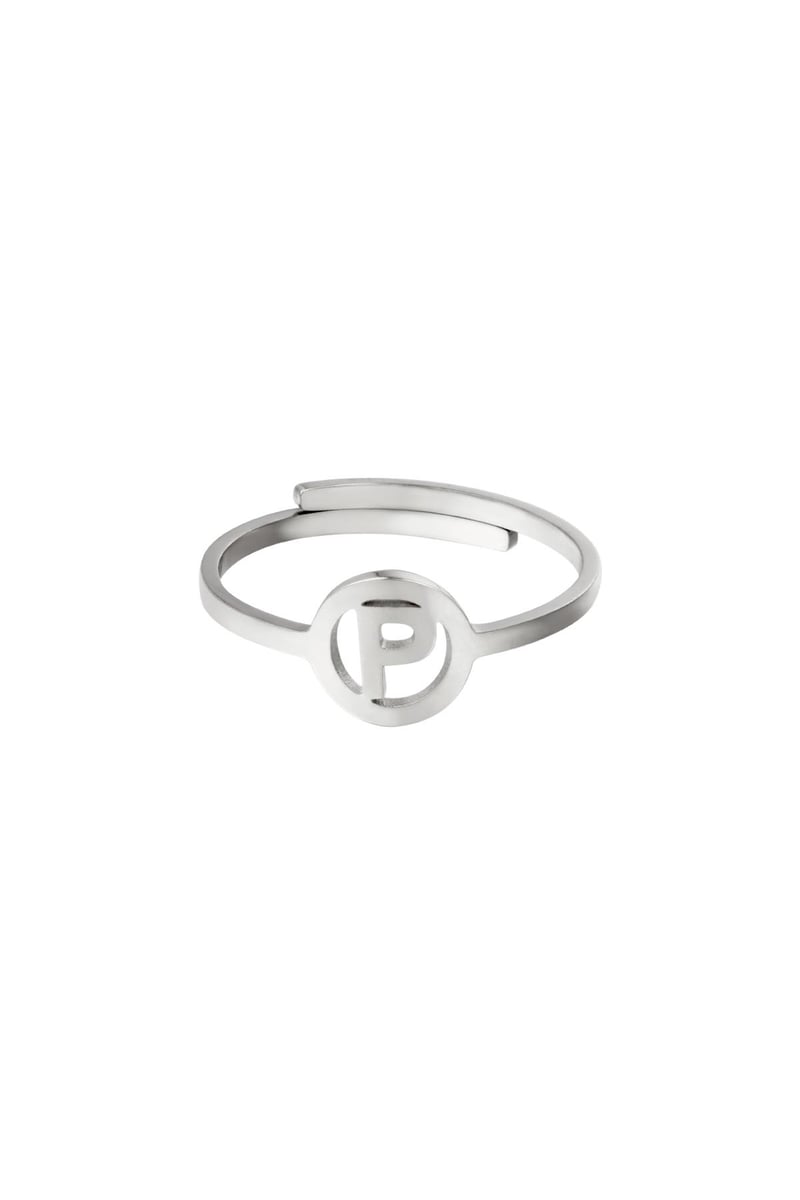 RVS ring initiaal A Zilver Stainless Steel