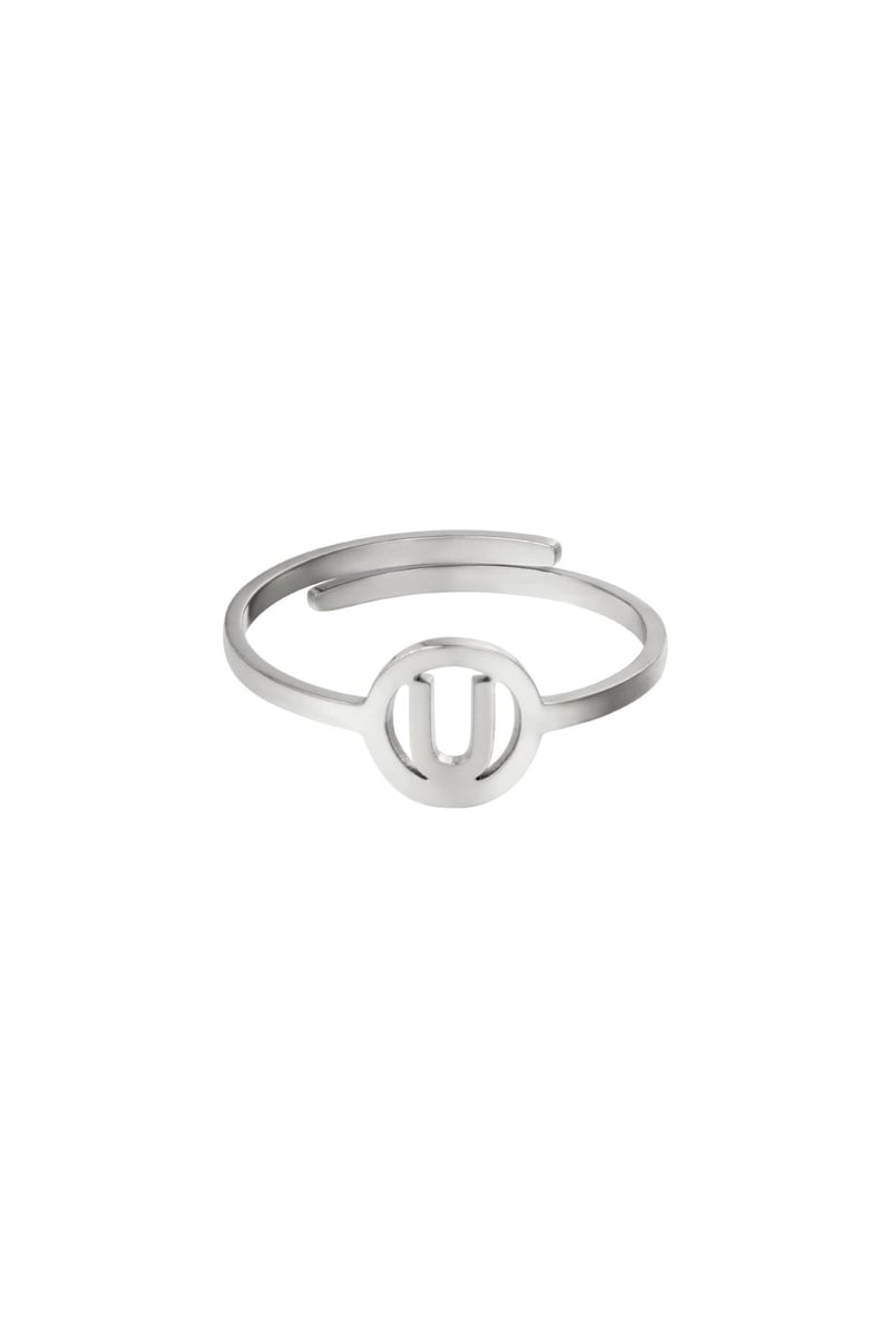 RVS ring initiaal A Zilver Stainless Steel