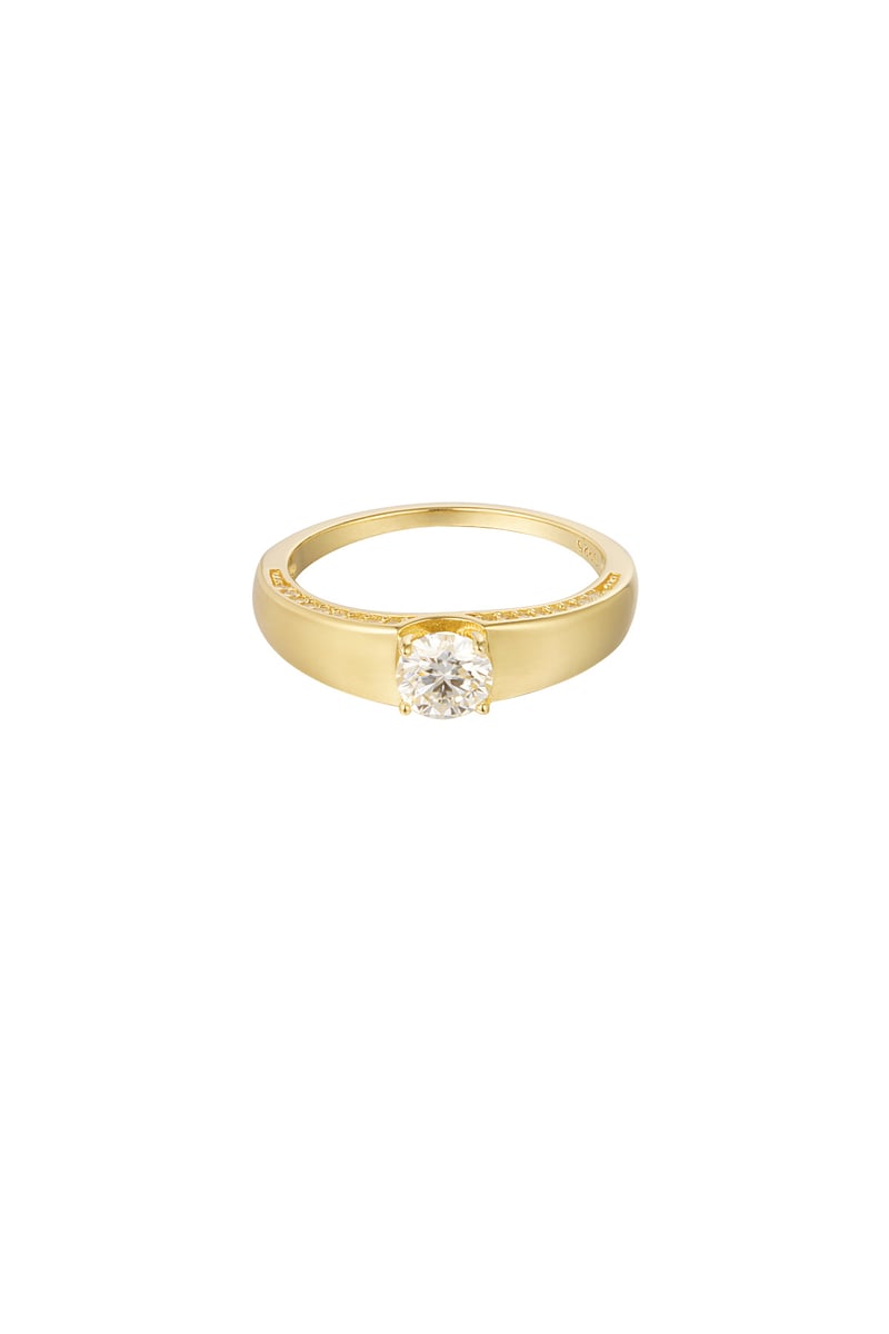 Ring basic met steen - Goud kleur - 16