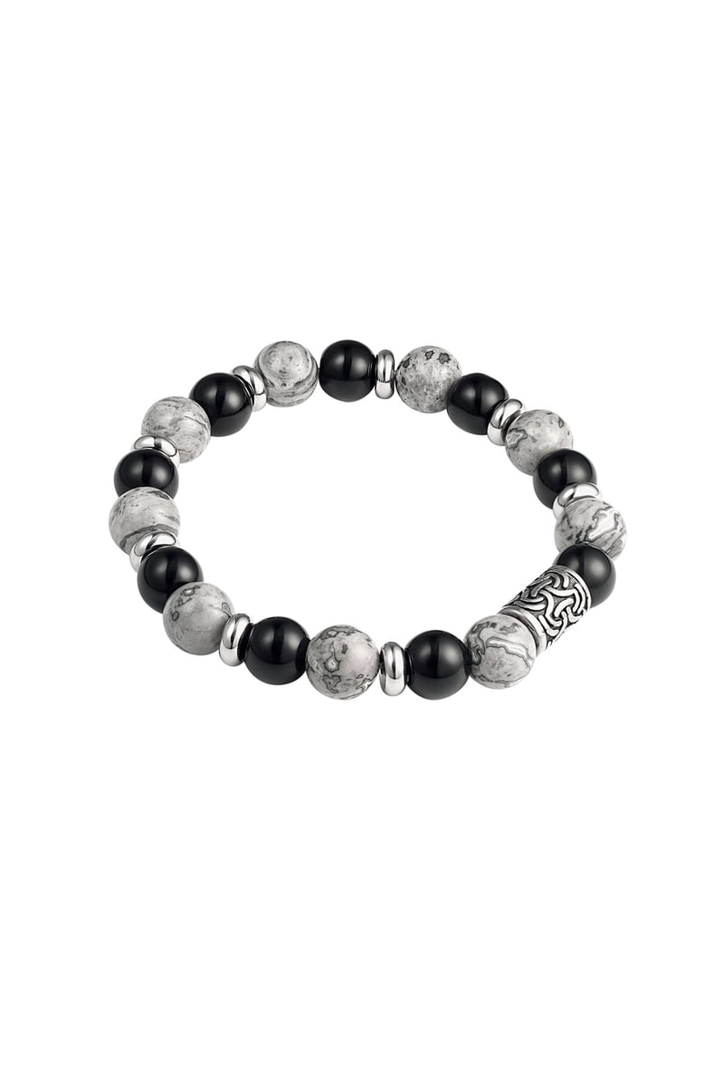 Men's bracelet beaded silver color details - gray