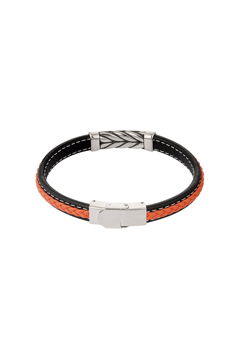 Mannen armband zilver gevlochten -  oranje