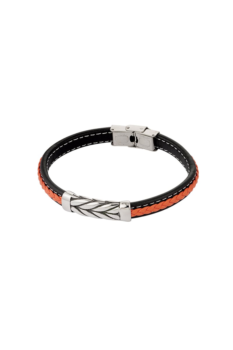 Mannen armband zilver gevlochten -  oranje